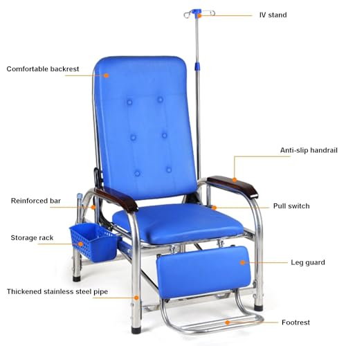 Fauteuil inclinable réglable avec perche IV et accoudoir pour les procédures de prélèvement sanguin dans les environnements médicaux et spa