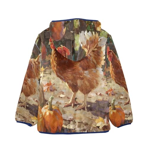 Autumn Rooster Amidst Pumpkins Toddler Fleece Jacket Girl Boys Hooded Fleece Jacket Coat Warm Outwear Zip-up 3-10T2