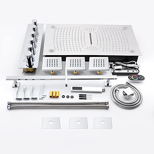 Cascada Luxury 16”x28” Music LED shower system with built-in Bluetooth Speakers, 5 functions (Rain, Waterfall, Mist Outlet, Body Jet & Hand Shower) & Remote Control 64 Color Lights (Brushed Nickel) miniatura 6