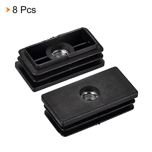 Image of uxcell 8Pcs Inserts for Rectangle Tubes with M8 Thread, for 1.97 inchx0.98 inch OD Rectangle Tube, Rectangle Black Plastic Plug Caster Insert Chair End Caps Furniture Leg Plug