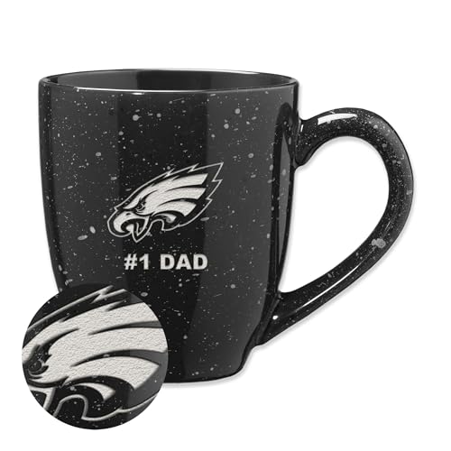 Rico Industries NFL Football Philadelphia Eagles #1Dad 16 oz Team Color Laser Engraved Speckled Ceramic Coffee Mug