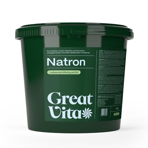 Natron Pulver 5kg Eimer Lebensmittelqualität E500ii - Backpulver Großpackung Natriumhydrogencarbonat - Baking Soda Haushaltsreiniger zum Putzen Backen Umweltfreundlich | GreatVita