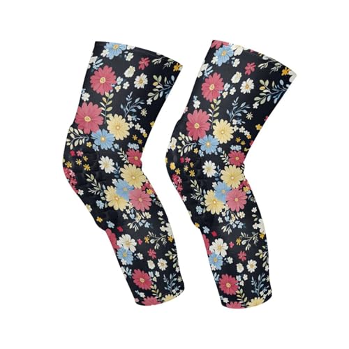 JUNZAN Colorful Florals Basketball Knee Pads for Youth Kids Wrestling Knee Pads with Sleeves Sport Kneepads for Volleyball Football Black