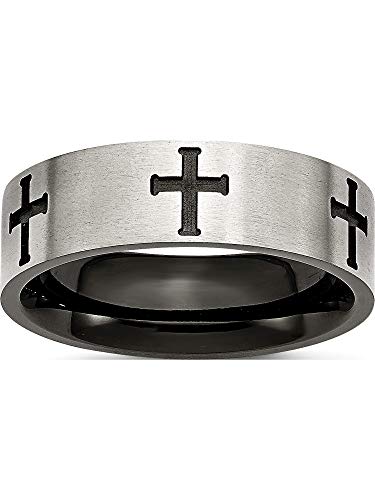 Chisel Stainless Steel 7mm Black IP-Plated Crosses Brushed/Polished Band (Width=7)
