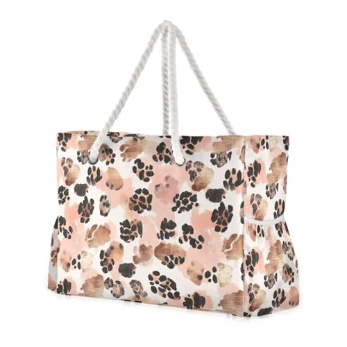 Rose Gold Leopard Print Portable Womens Travel Tote with side pocketes Weekender Overnight Perfect for Travel Pool Swim Beach Vacation Necessities