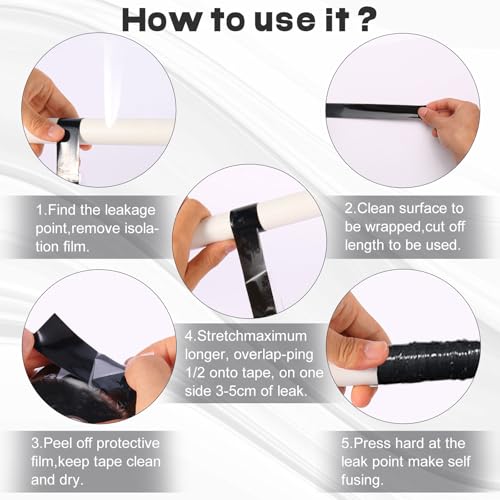 Image of Self Fusing Silicone Tape Plumbing & Hose Repair Leak Stop 1 inch x33' | Rescue self amalgamating tape,Stops water leaks on pipes,garden hoses,Sealing Pipes,Wire Harness Wrapping,Automotive,Black