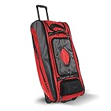 Bownet Cadet and Catcher Bag with Wheels and 14 Different Pockets- Softball & Baseball Catchers Bag - Youth Players & Coaches Equipment Gear Bag (Red) - 41x17x10.5