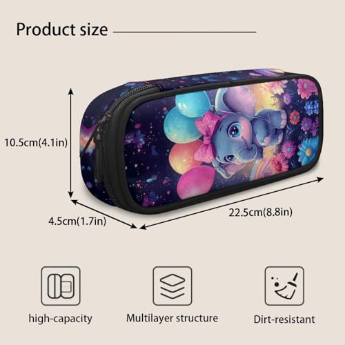 Image of Elephant Pencil Case for Girls Boys Kids Pen Bag School Pencil Pouch Sturdy Pen Holder Box Stationery Organzier Markers Cases Women Men School Office Gifts
