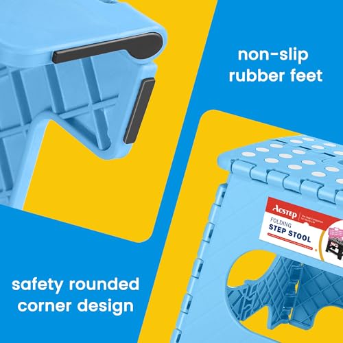 Image of 12 Pack 11 Inch Folding Step Stool, Sturdy Plastic Foldable Step Stool for Kids & Adults, Non Slip Lightweight Collapsible Foot Stools Holds 300 lbs, Ideal for Kitchen, Bathroom, Outdoor, Blue