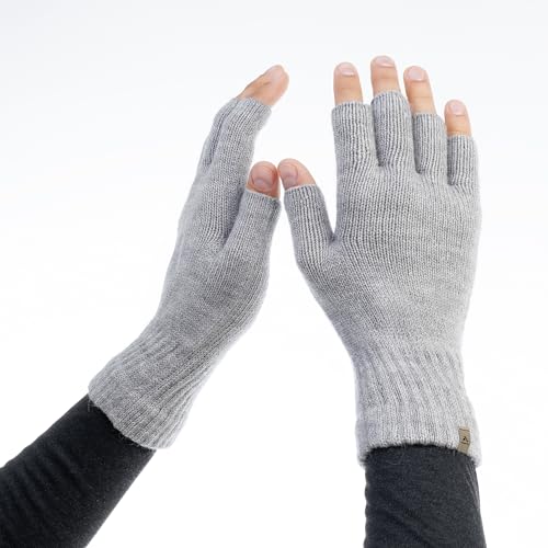 Avantic Alpaca Wool Glove Fingerless Liner for Men & Women for Ski & Cold Weather Thermal Inner Liners Lightweight and Warm (Grey Large/X-Large)