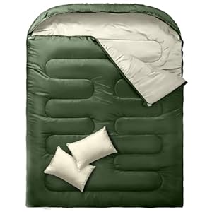 MEREZA Double Sleeping Bag, 2 Person Sleeping Bag for Adult Mens Camping, Two Person Sleeping Bag with Pillow Outdoor Indoor, XL Queen Size Sleeping Bag for Cold Warm Weather