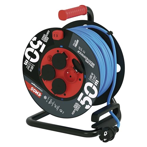 EMOS Kabeltrommel, frost- und bruchsicher, Kabellänge 50 Meter, FRENCH-Standard