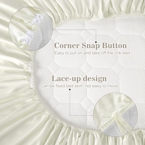 Image of Smoothnovelty Beige Crib Bed Skirts with 4 Large Cot Bow 28 inch x 52 inch,14 inch Drop