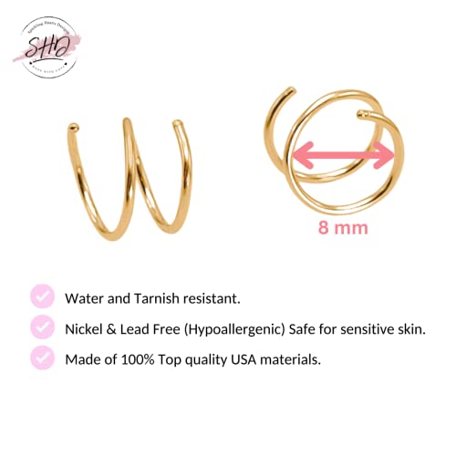 Gold Double Hoop Twist Earrings for Single Piercing. Tiny Spiral Huggie Hoop Illusion Earrings for Women.4