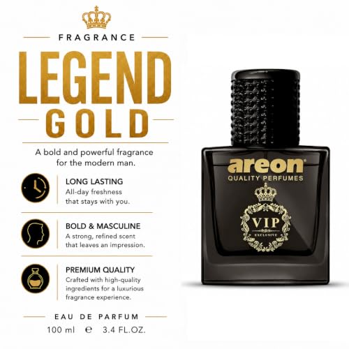 Image of AREON Legend Gold Car Perfume Spray - 1.7 Fl Oz Glass Bottle Air Freshener - Long-Lasting Fragrance for Car Interior - Premium Auto Air Freshener - Elegant Scent (50ml)