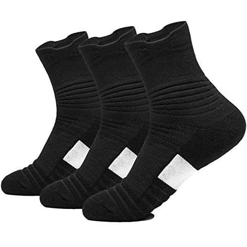 Image of 3 Pack Compression Basketball Socks Performance Cushioned Athletic Crew Sports Running Cycling Sock