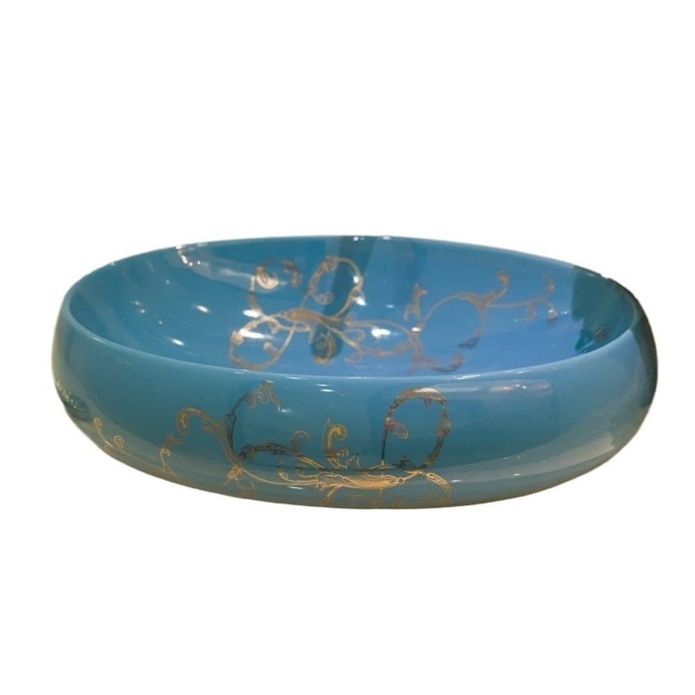 Kx9lb8d Blue Bathroom Vessel Sink Ceramic Bathroom Above Counter Wash Basin Artistic Oval Vanity Sink Vanity Basin(Blue)