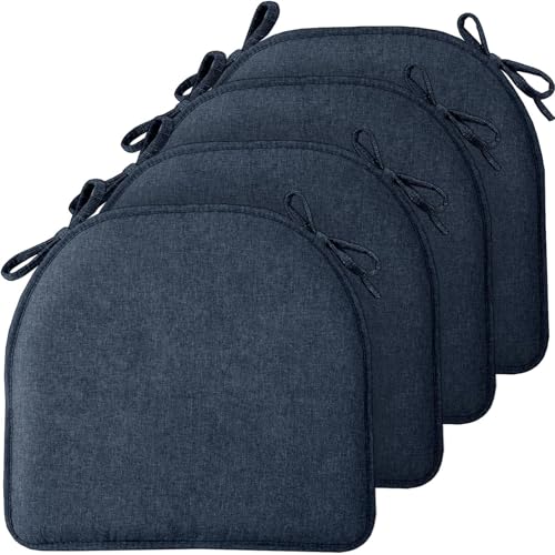 TushGuard Chair Cushions, 4 Pack Memory Foam Chair Pads, Thin Seat Cushion, Kitchen Chair Cushions Set of 4, Anti-Slip Backing & Fixed Straps, 1.4 in Thick, Blue