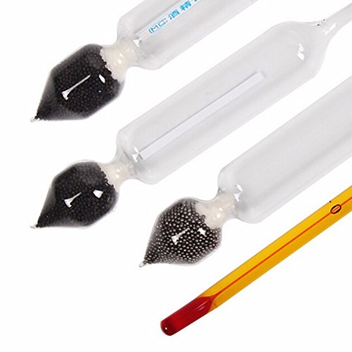 Bureze Set de 2 Alcoomètres + 1 vinomètre + 1 thermomètre en verre gradué pour mesurer la température et la teneur en alcool dans tous les vins et distillats - Image 3