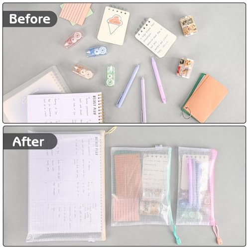 Valtiner 15Pcs Mesh Zipper Pouch Bags, 3 Sizes Waterproof Mesh Bag, Zipper Pouches for Organization Storage, Clear Plastic Bags for Homeschool Organization and Board Game Storage (A4 & A5 & A6) by Valtiner - Image 6