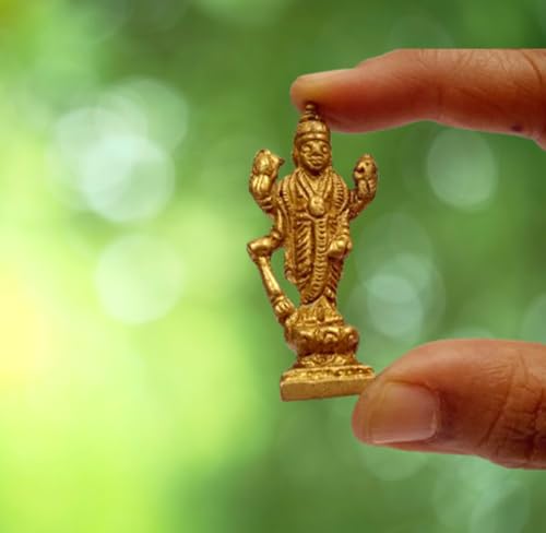Estatua miniatura de latón Lord Vishnu acabado dorado
