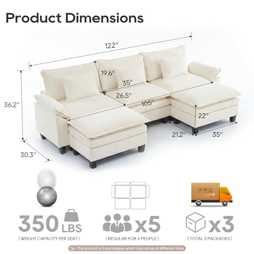 Image of URRED Oversized Modular Sectional Sofa,White:122 inch U Shaped