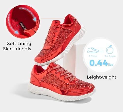 Image of BELOS Women's Glitter Shoes Sparkly Lightweight Metallic Sequins Tennis Shoes Casual Retro Braided Walking Shoes