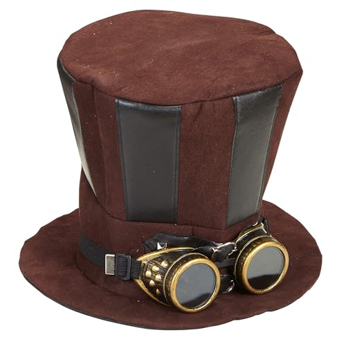 W WIDMANN MILANO Party Fashion 60813 - Zylinder Steampunk, mit Brille, Braun, Hut, Kopfschmuck, Accessoire, Mottoparty, Karneval