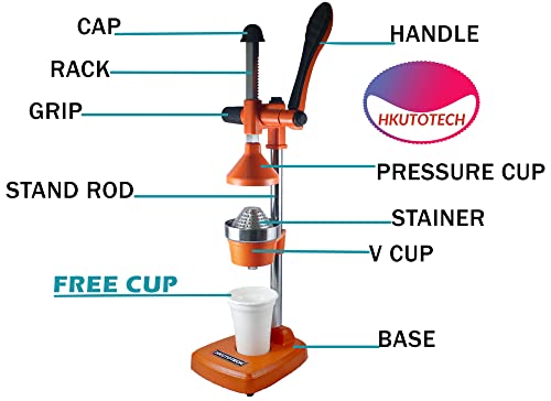 Image of Aluminium Hand Press Citrus Fruit Juicer, Manual Cold Press Juicer and Squeezer for Fruits and Vegetables - Big (Made in India) (orange color)