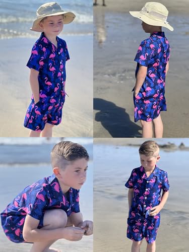 Image of DAXIANG Boys 2 Piece Hawaiian Outfit Summer Button Down Shirt and Pocket Short Sets Beach Vacation Clothes for Kid Size 3-10