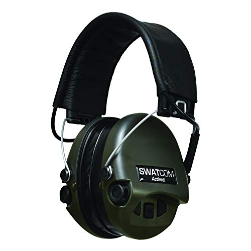 Swatcom Active8 Waterproof Military Spec Electronic Hearing Protection Headset - Headband (OD Green Cups - Black Leather Headband) - Swatcom