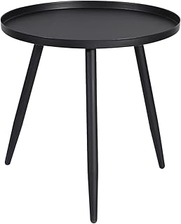 H JINHUI 45cm Metal Side Table for Living Room, Round Sofa End Coffee Table, Modern Simple Metal Frame Snack Table, Industrial Bedside Table for Nightstand Desk for Bed Room, Side End Tables (Black)