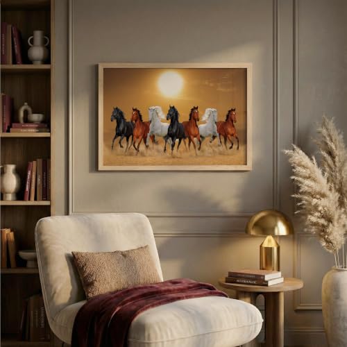 Image of Suneree 7 Horse Vastu Wall Painting (Landscape Collection) (Natural, Design 13, 10x13 Inch)