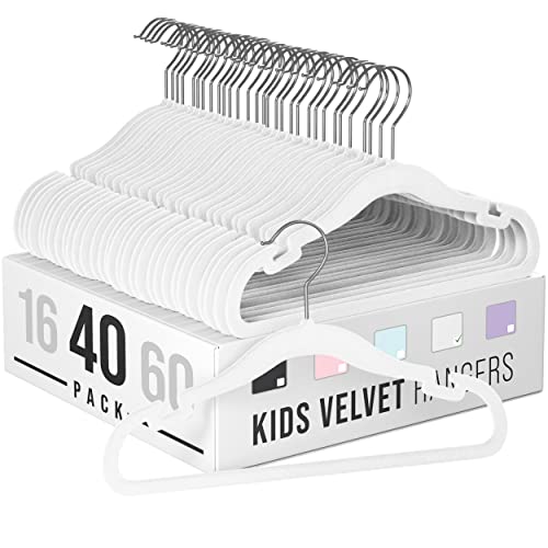 Image of Clothes Baby Hangers for Closets - Unique Notches for Non Slip. Heavy-Duty Velvet Kids & Toddler Hangers for Closet | Ultra Thin Design for Space Saving. Ganchos De Ropa para Bebe (40 Pack White)
