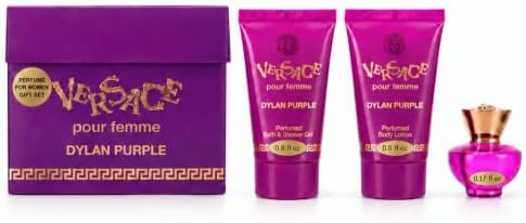 Versace Dylan Purple for Women 3 Piece Set Includes: 0.17 oz Eau de Parfum + 0.8 oz Perfumed Bath Shower Gel + 0.8 oz Perfumed Body Lotion