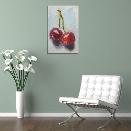 Impression sur toile cerises au pastel texturé avec cadre de qualité - 5