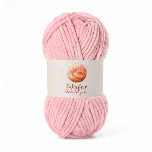 Image of Chenille Yarn for Crocheting, Size 5 Bulky,Peach Pink | 100g /131yds Soft Chunky Velvet Yarn for Crochet and Knitting,Fluffy Baby Yarn for Amigurumi,Blankets and DIY Crafts.
