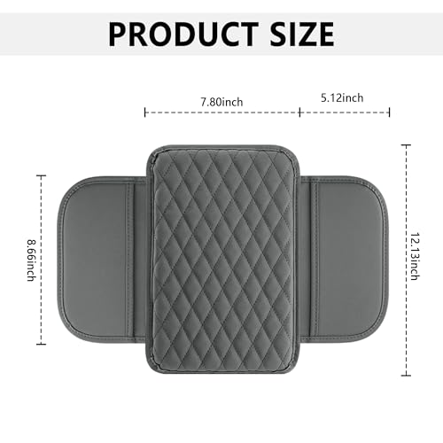 Image of Stacool Upgraded Car Center Console Cover,Microfiber Leather Car Armrest Cover Cushion with 2 Storage Bags,Universal Car Armrest Storage Box (Gray)