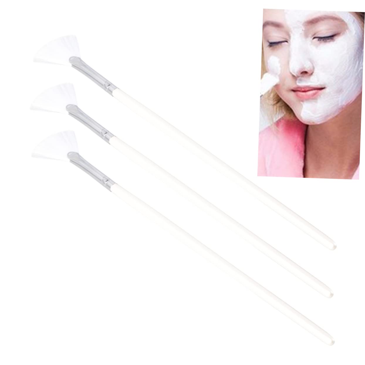 HONMEET 3pcs Mask Brush Handle For Facials Peel Charcoal Babe Soft Fan for Facials Mask Applicator Tool Facial Applicator Face Masks Skincare Face Brush Long Facial Fluffy White