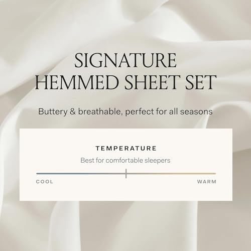 Image of BOLL & BRANCH Signature Hemmed Sheet Set - Split King, Hydrangea - Luxury 100% Organic Cotton - Includes 1 Flat, 2 Fitted, 2 Pillowcases - Buttery Soft