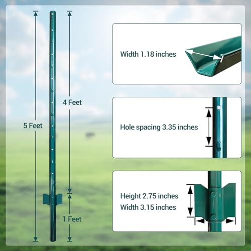 Fence Posts 5 ft, Pack of 10, Metal Fence Poles U Post Sturdy Duty Fence Stakes Step in Post No Dig Fence Post for Garden Yard by GarveeLife - Image 2