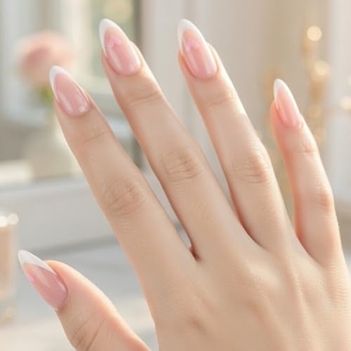 Image of Secret Lives Press On Nails Fake Nail Set Pink Love Drop Design 24 PCS Artificial Nails Extension Kit for Women and Girls Clear Reusable Nails
