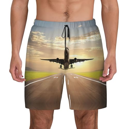 Short de bain pour homme avec motif avion imprimé bleu