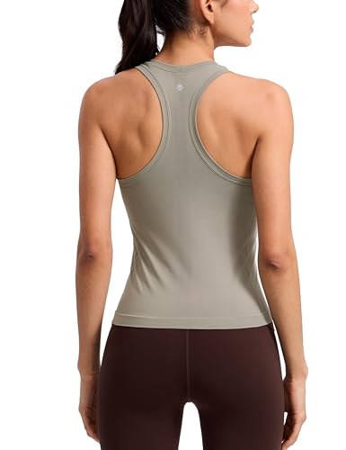 Image of CRZ YOGA Seamless Racerback Tank Waist Length | Training, Chafe-Free, Slim Fit, Crewneck, Mesh Vents, Workout, Sleeveless Tops for Women