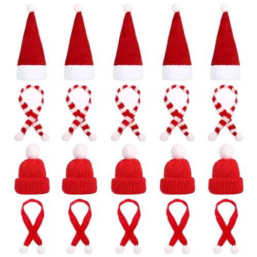 LIHAO 20 Stück Mini Weihnachtsmütze und Schal Set Strick...