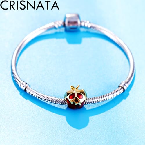 Villains Evil Queen Poisoned Apple Charms, fit Pandora Halloween Bracelet, 925 Sterling Silver 18k Gold Plated Ghost Red Enamel Apple Fruit Bead, Gift for Holiday/Birthday3