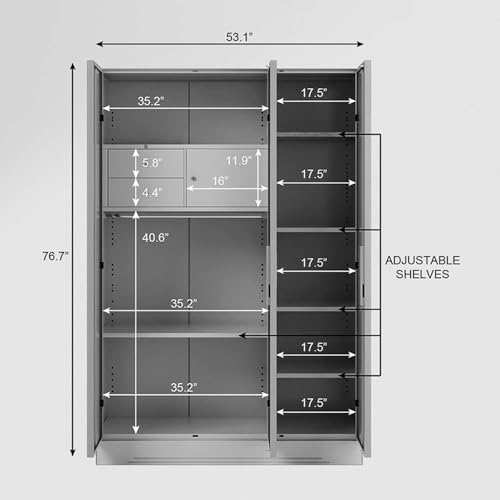 Image of Interio by Godrej Almirah Slimline 3-Door Steel Almirah, Cupboard for Clothes (Royal Ivory), 1-Year Warranty, 6 Shelves, 1 Locker, 2 Drawers, Star Design Mirror