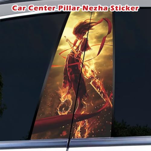 Image of Blueshyhall 2PCS Ne Zha 2 Personalized Vehicle Door Pillar Sticker, Car B-Pillar Vinyl Decals Waterproof Sun Protection Scratch Cover