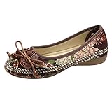 Damen Segelschuhe Sandalen,Dorical Frauen Mädchen Retro Casual Klassische Bestickte Ethnische Perlen Runde Kappe Bunte Baumwolle Asakuchi Flache Wohnungen Urlaub Schuhe Frau Geschenke(Braun-2,36 EU)