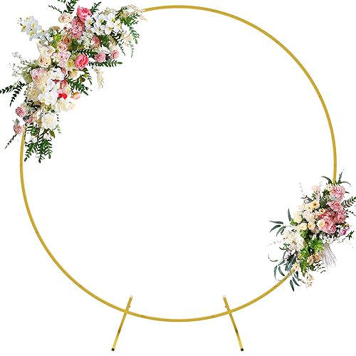 Image of Round Backdrop Stand 6FT Gold Metal Circle Balloon Arch Frame | Metal Circle Backdrop Stand Gold Round Arch for Wedding Birthday Party Bridal Baby Shower Anniversary Event Ceremony